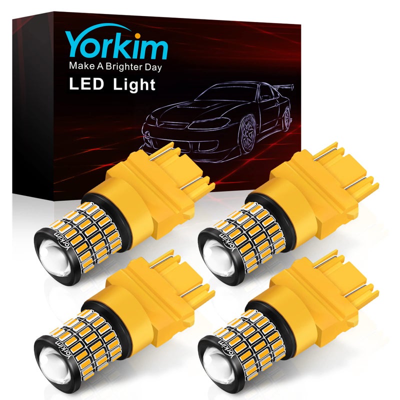Yorkim مصباح LED يوركيم 3157 برتقالي ساطع 3156 لمبات الفرامل/المؤخرة مع بروجيكتور - 3056 3156 3156A 3057 4057 3157 4157 T25 ضوء وميض LED، عبوة من 4 - Image 1